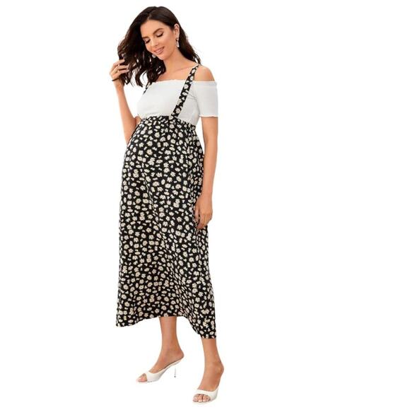 SHEIN Maternity Skirt Overalls Allover Daisy Print Pinafore Ditzy Print Size XL - Picture 3 of 13